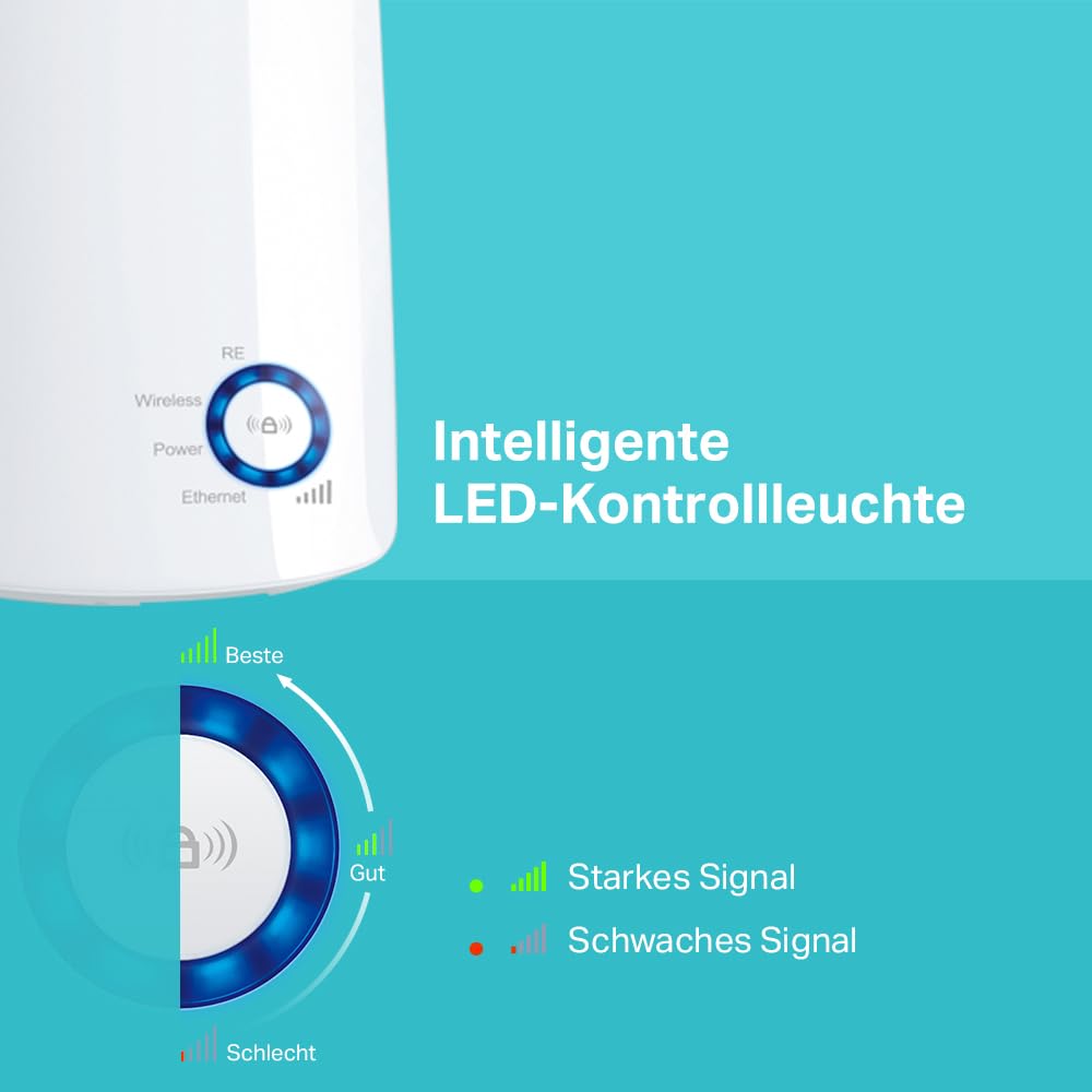 TP-Link TL-WA850RE WLAN Repeater 300 Mbit/s, mit App-Steuerung & Ethernet-Port, Weiß