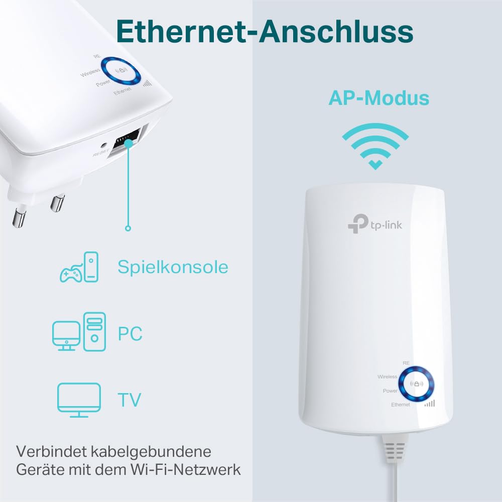 TP-Link TL-WA850RE WLAN Repeater 300 Mbit/s, mit App-Steuerung & Ethernet-Port, Weiß